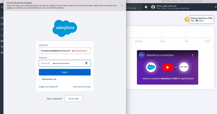 Specify your Salesforce CRM account username and password