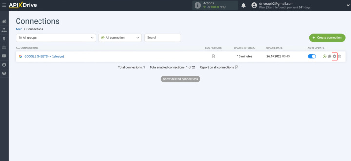 Google Sheets and Telesign integration | Click on the gear button