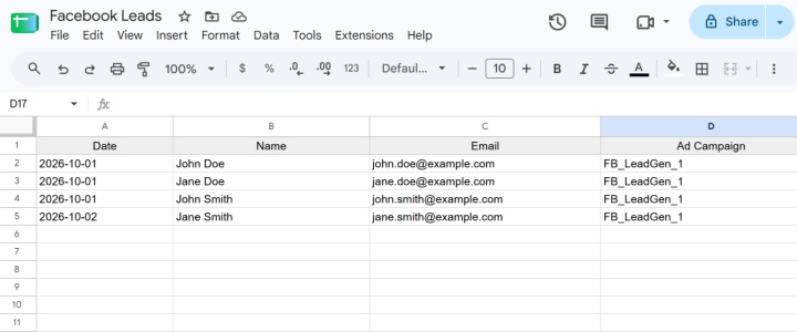 Leads in a spreadsheet