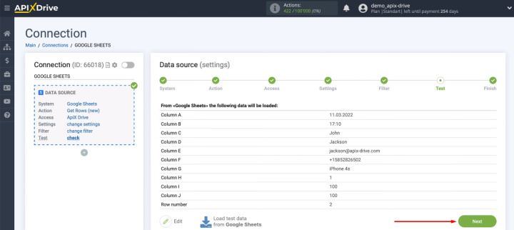 Google Sheets and Zoho CRM integration | Check test data