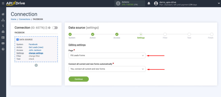 Facebook and Google Sheets integration | Select page and all forms