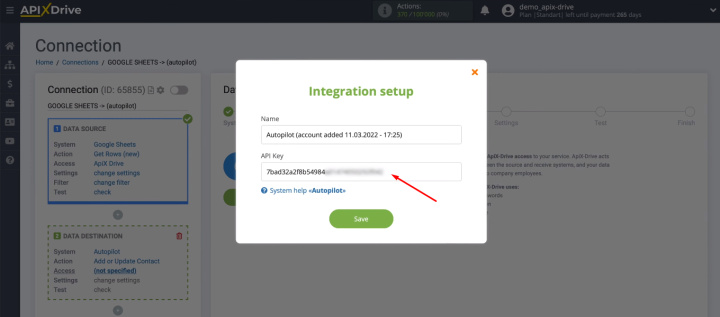 Google Sheets and Autopilot integration | Set API Key