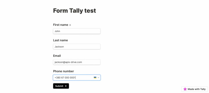 Tally and Slack integration | Fill out a form on the website