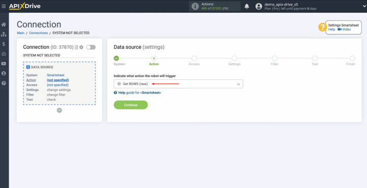 Smartsheet and Airtable integration | Choose the action "Get ROWS (new)"