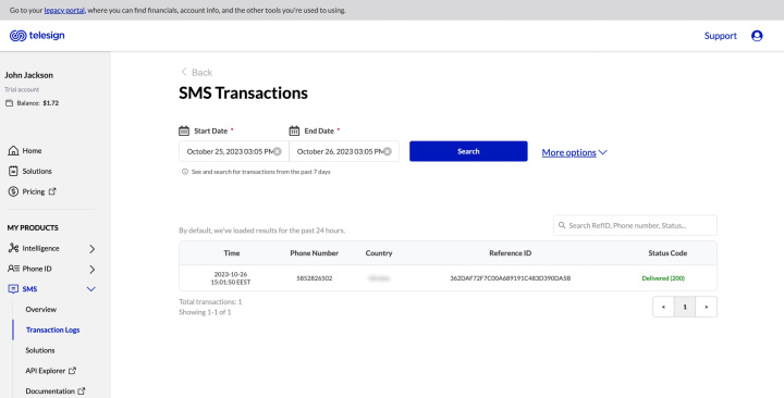 Google Sheets and Telesign integration | Result of connecting platforms