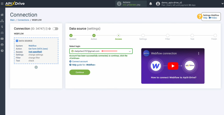 Webflow and Salesforce integration | Select the connected login