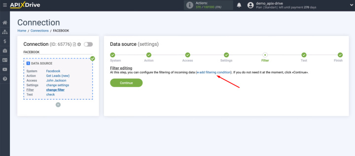 Facebook and Google Sheets integration | Data filtering