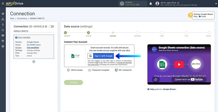Connect your Google account to ApiX-Drive