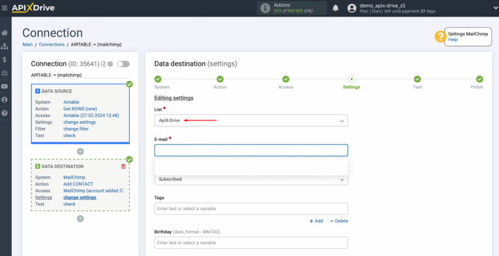 Airtable and MailChimp integration | Select the list to which new contacts will be added