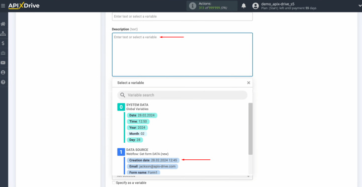 &nbsp;Salesforce and&nbsp;Webflow integration | Select the variable from the drop-down list