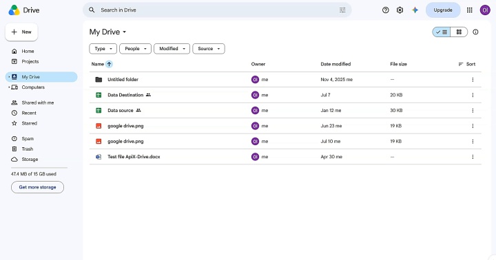 Files in the My Drive section