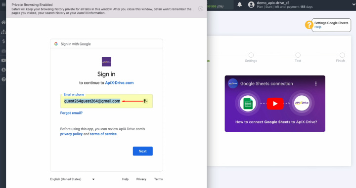 Google Lead Form and Google Sheets integration | Specify the login for your account