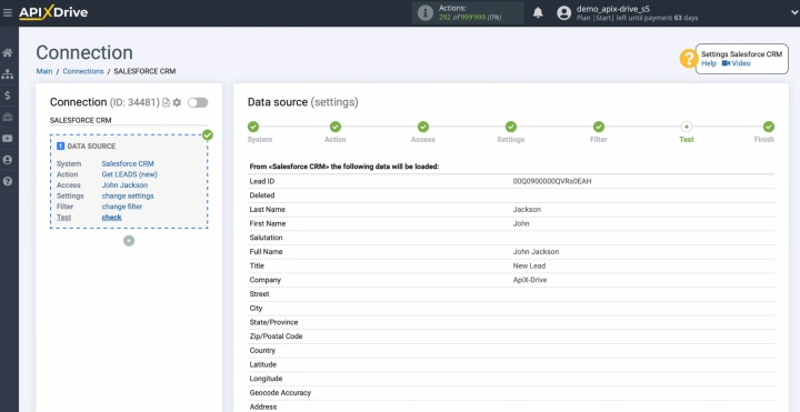 Data for one of your Salesforce CRM leads