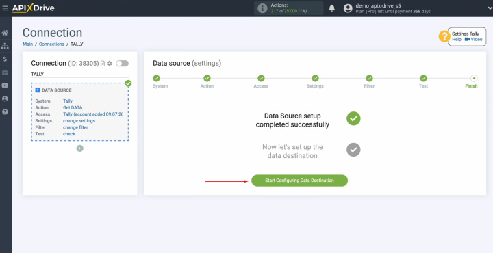 Tally and Slack integration | Сlick on the green button