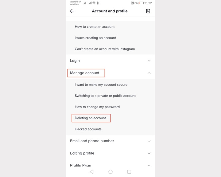 Deleting a TikTok account | Account deleting