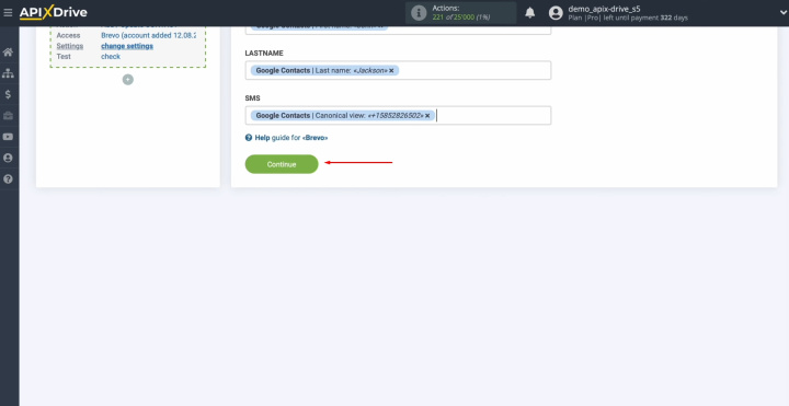 Google Contacts and Brevo integration | Click “Continue”