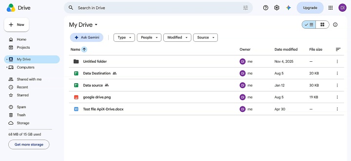 Files in the My Drive section