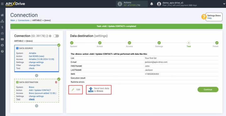 Send test data to Brevo Send test data to Brevo