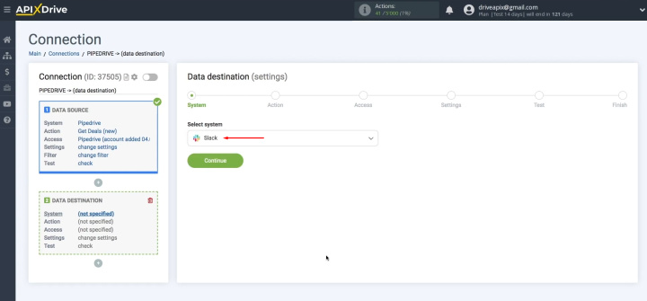 Pipedrive and Slack integration | Choose Slack as the "Data destination" system