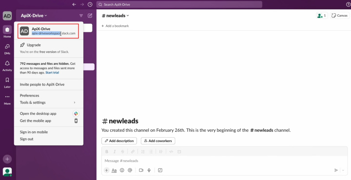 Tally and Slack integration | Go to your Slack account and copy the workspace without additional characters