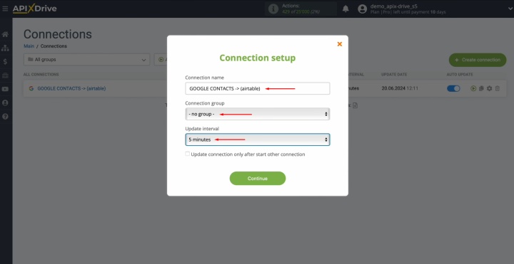 Select the interval for the auto-update