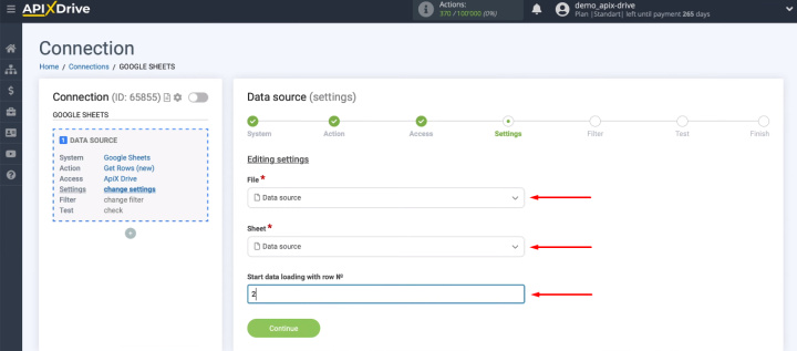 Google Sheets and Intercom integration | Select file, sheet and row