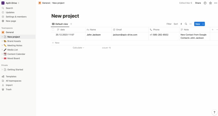Result of the data transfer to Notion Result of the data transfer to Notion