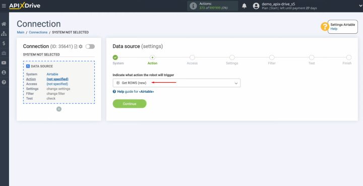 Airtable and MailChimp integration | Select the action "Get ROWS (new)"