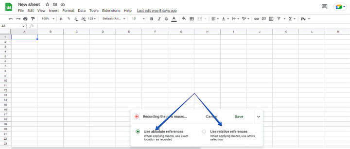 Set the type of cell reference that the macro