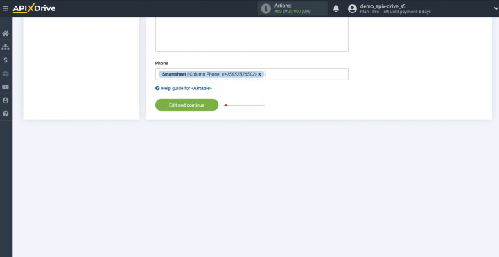 Smartsheet and Airtable integration | Click "Edit and continue"