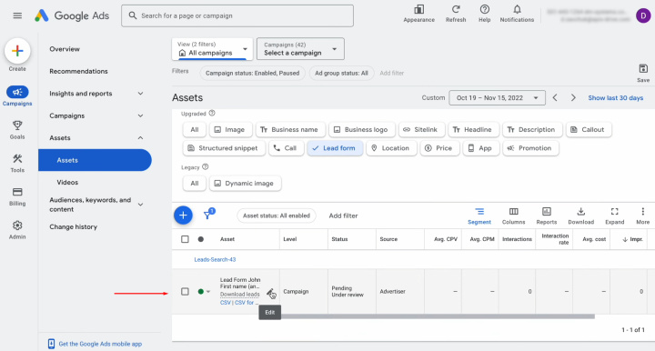 Google Ads Lead Form and Notion integration | Access the settings of the form