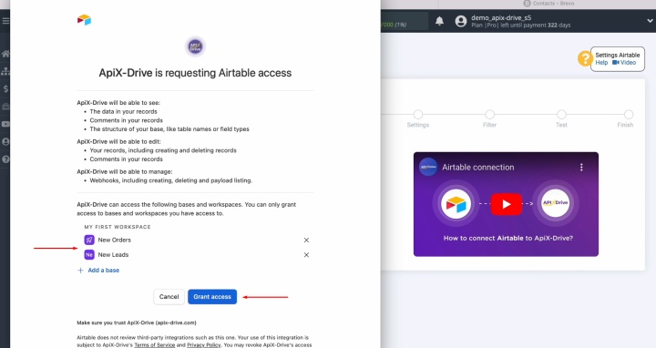 Give ApiX-Drive access to your Airtable databases Give ApiX-Drive access to your Airtable databases