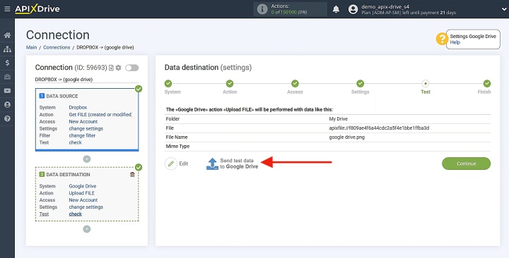 Send test data to Google Drive