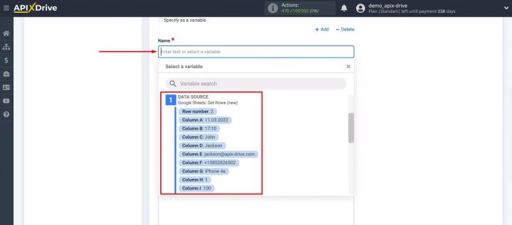 Google Sheets and Trello integration | List of variables&nbsp;