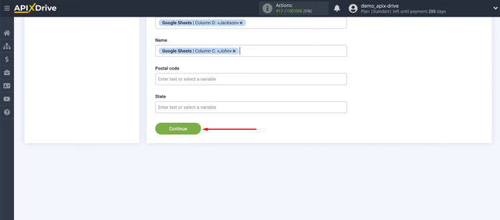 Google Sheets and ClickSend integration | Click "Continue"
