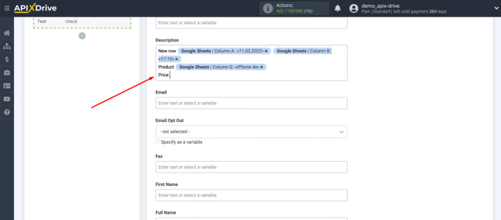 Google Sheets and Zoho CRM integration | Text in the fields