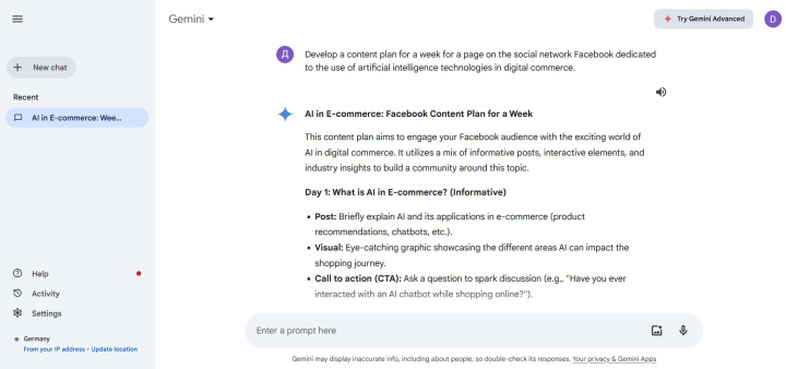 Google Gemini vs ChatGPT 4: example of generation