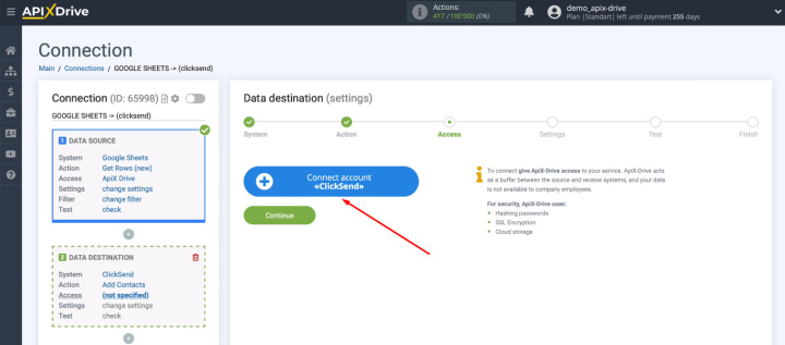 Google Sheets and ClickSend integration | Connect ClickSend account