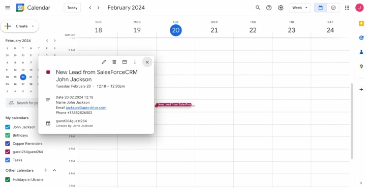 Go to Google Calendar and check the result