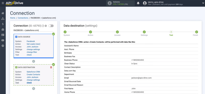 Facebook and Salesforce integration | Test data for Salesforce contact