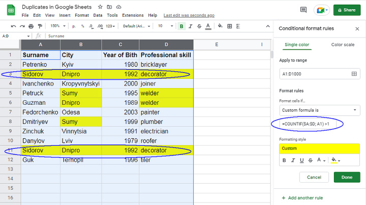 How to Find Duplicates in Google Sheets | Using formula&nbsp;