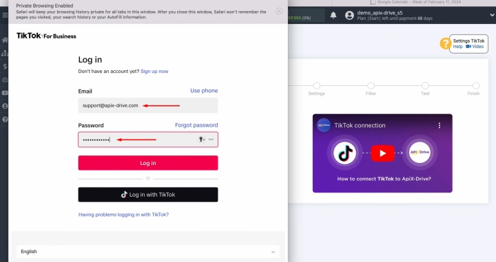 Specify the username and password
