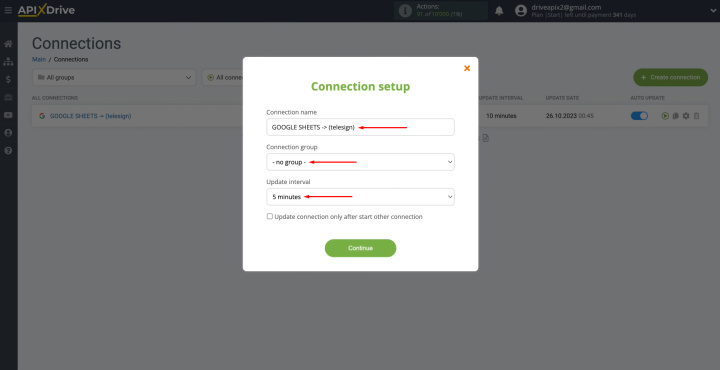 Google Sheets and Telesign integration | Select the interval