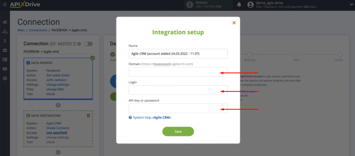 Facebook and Agile CRM integration | Fields to fill