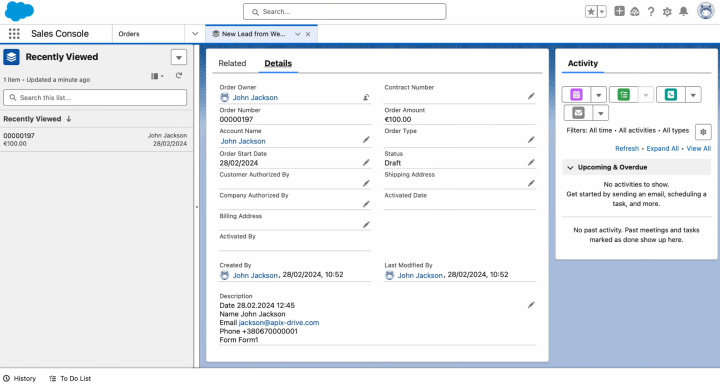 Webflow and Salesforce integration | Result of connecting