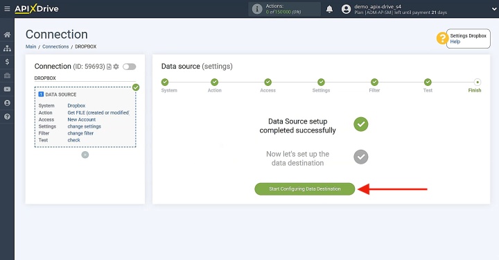 Move on to configuring the data destination