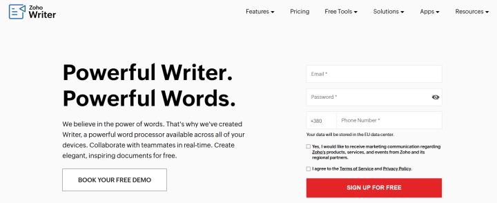 Zoho Writer page Zoho Writer page