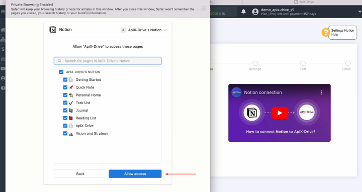 JetFormBuilder and Notion integration | Make sure all the boxes are checked and click “Allow access”