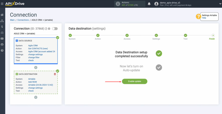 Agile CRM and Airtable integration | Click “Enable update”