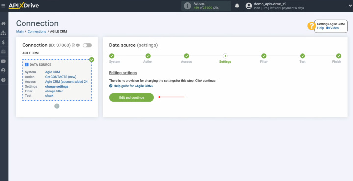 Agile CRM and Airtable integration | Click "Edit and continue"